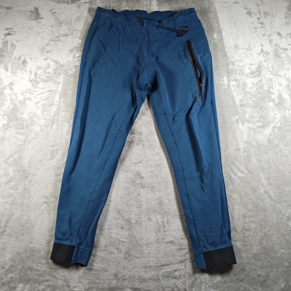 Nike Tech Sweatpants Mens Small Blue Black Zip Pockets Tapered Gym Casual